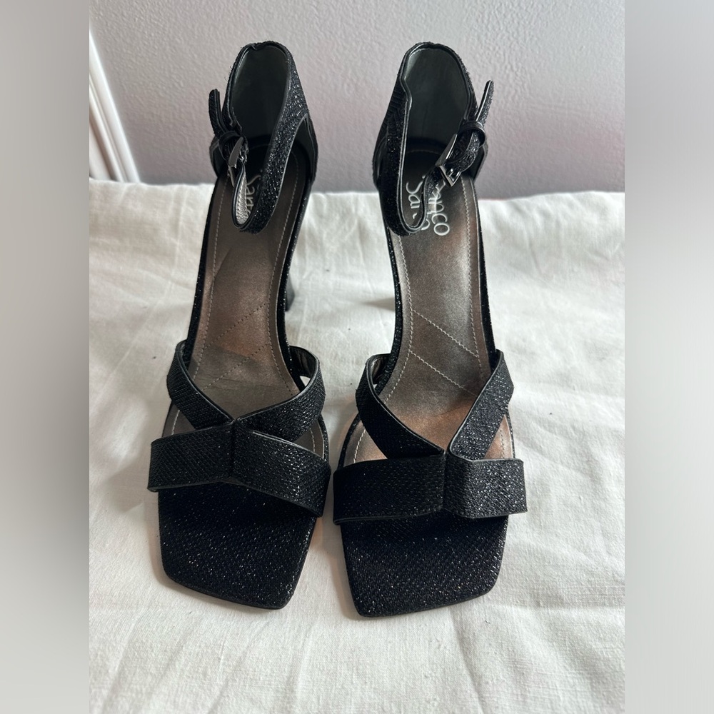 Franco Sarto Rania ankle strap 
Black Glitter Heels